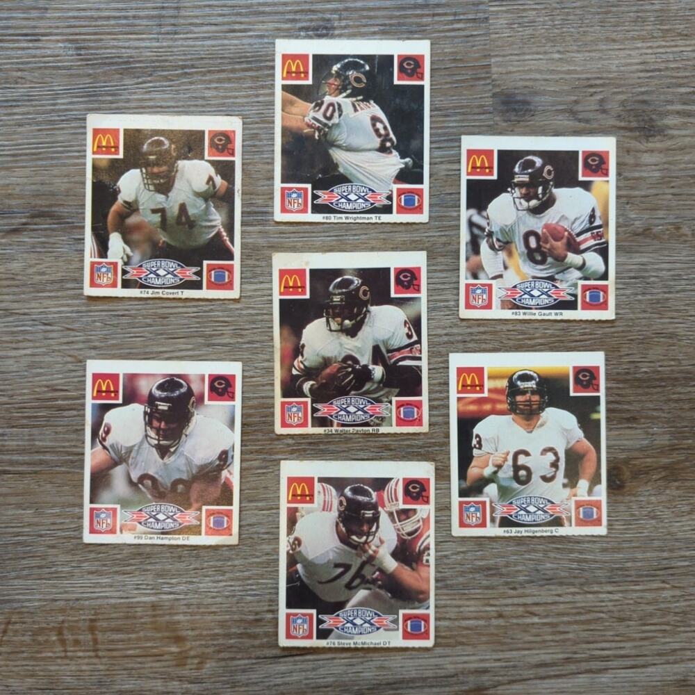 McDonald's 1986 NFL Super Bowl XX 20 Champions Chicago Bears 7 Trading Cards
